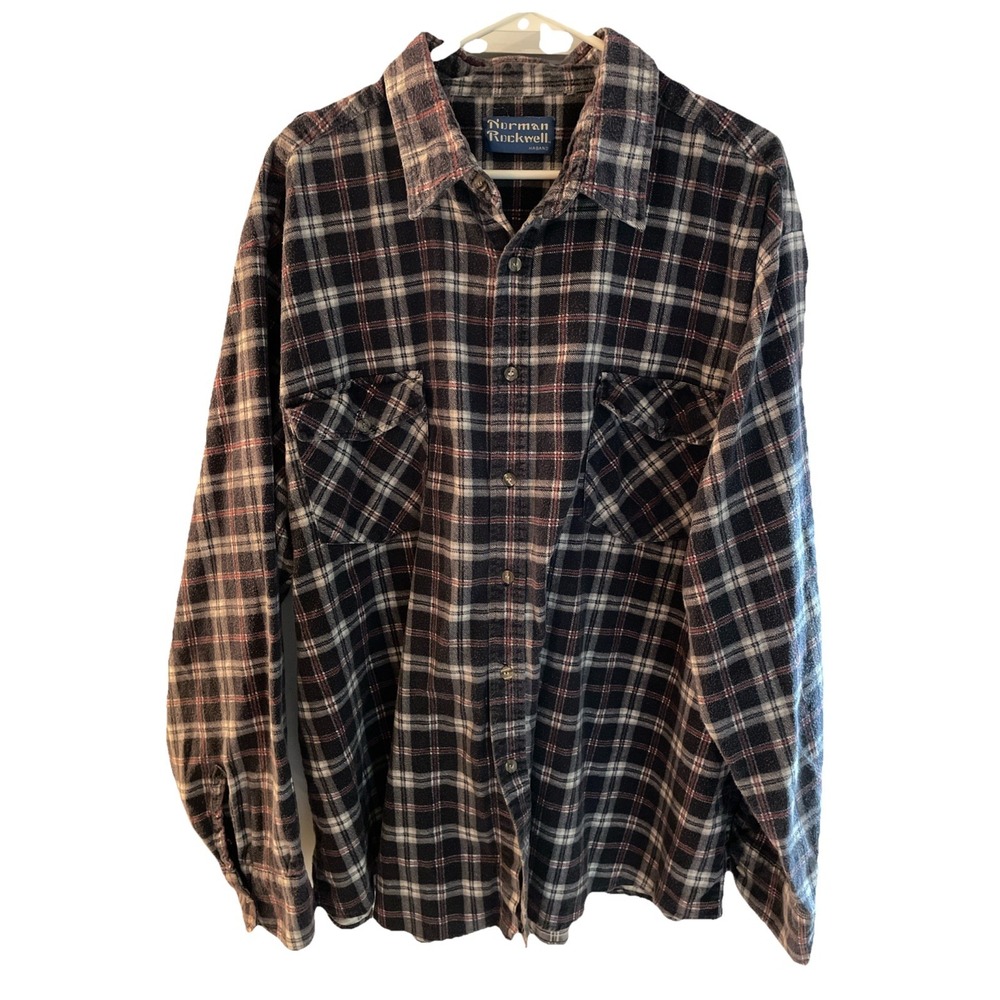 Vintage Norman Rockwell By Haband Men's Flannel Shirt Plaid See Measurements